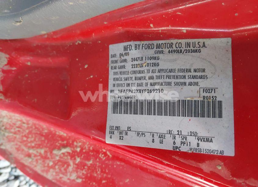 Photo 9 of 2000 Ford Mustang GT (VIN 1FAFP42X8YF269210)