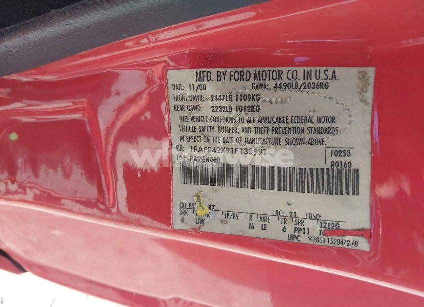 Photo 9 of 2001 Ford Mustang GT (VIN 1FAFP42X91F135991)