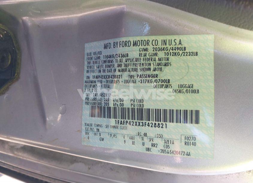 Photo 9 of 2003 Ford Mustang GT (VIN 1FAFP42XX3F428821)