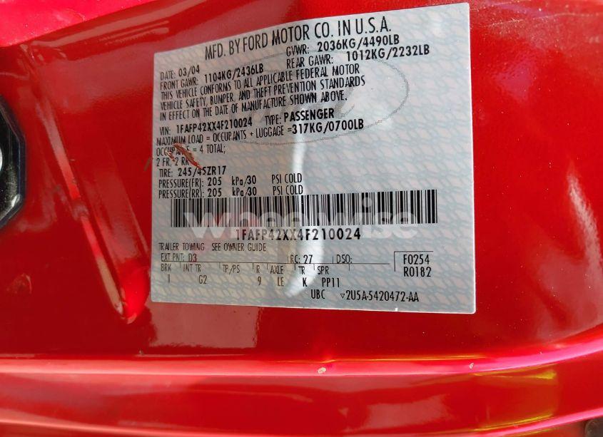 Photo 9 of 2004 Ford Mustang GT (VIN 1FAFP42XX4F210024)