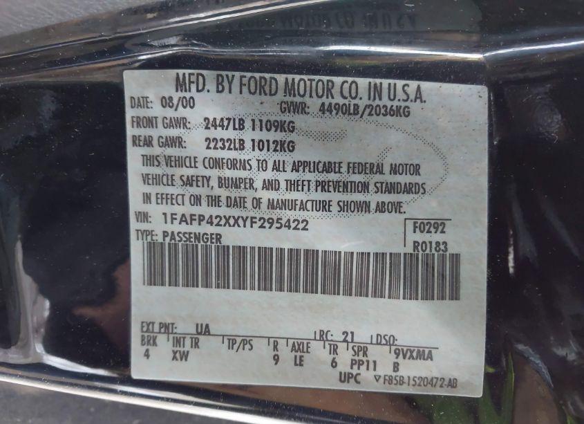 Photo 9 of 2000 Ford Mustang GT (VIN 1FAFP42XXYF295422)