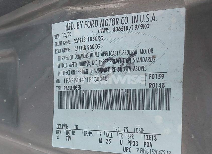 Photo 9 of 2001 Ford Mustang (VIN 1FAFP44411F138340)