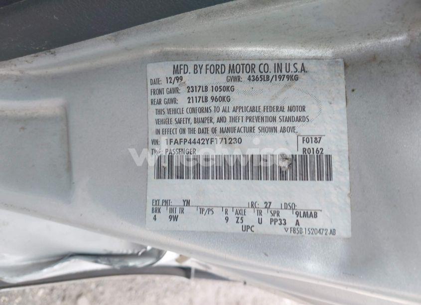 Photo 9 of 2000 Ford Mustang (VIN 1FAFP4442YF171230)