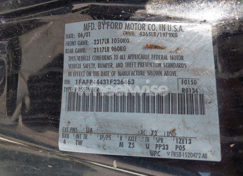 Photo 9 of 2001 Ford Mustang (VIN 1FAFP44431F236463)