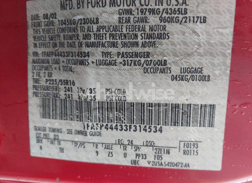 Photo 9 of 2003 Ford Mustang (VIN 1FAFP44433F314534)