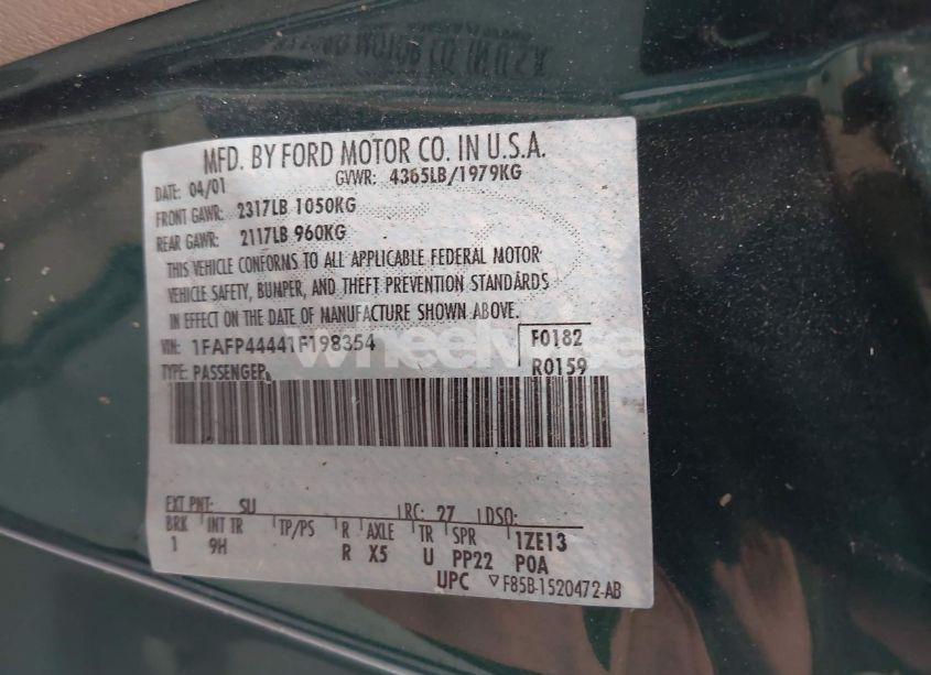 Photo 9 of 2001 Ford Mustang (VIN 1FAFP44441F198354)