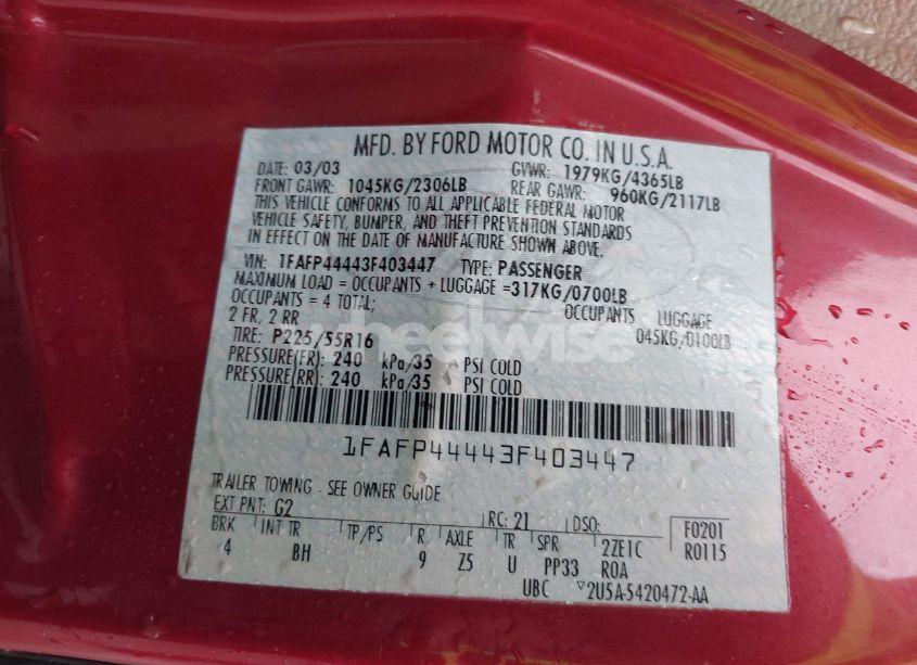 Photo 9 of 2003 Ford Mustang (VIN 1FAFP44443F403447)