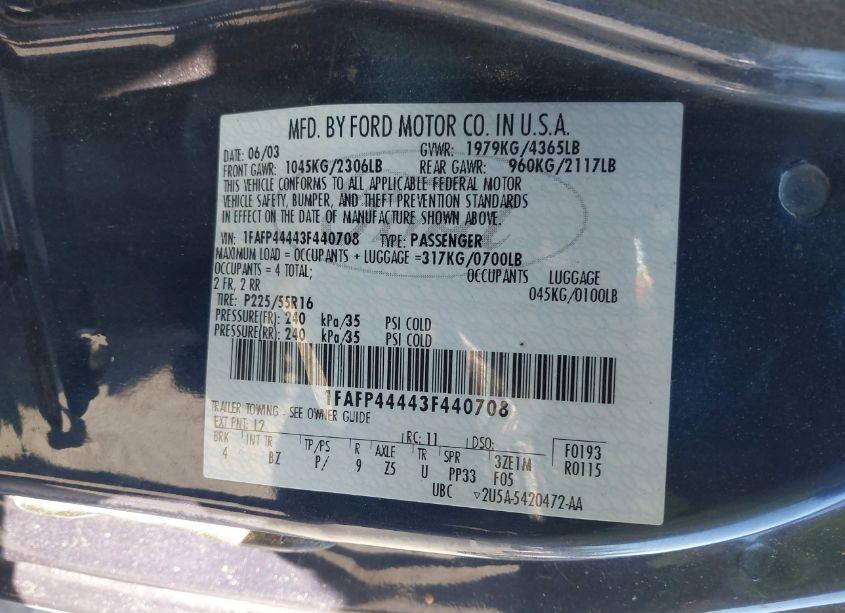 Photo 9 of 2003 Ford Mustang (VIN 1FAFP44443F440708)