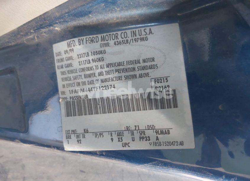 Photo 9 of 2000 Ford Mustang (VIN 1FAFP4444YF122174)