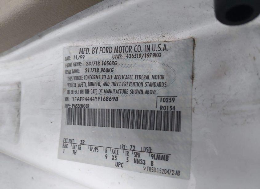 Photo 9 of 2000 Ford Mustang (VIN 1FAFP4444YF168698)