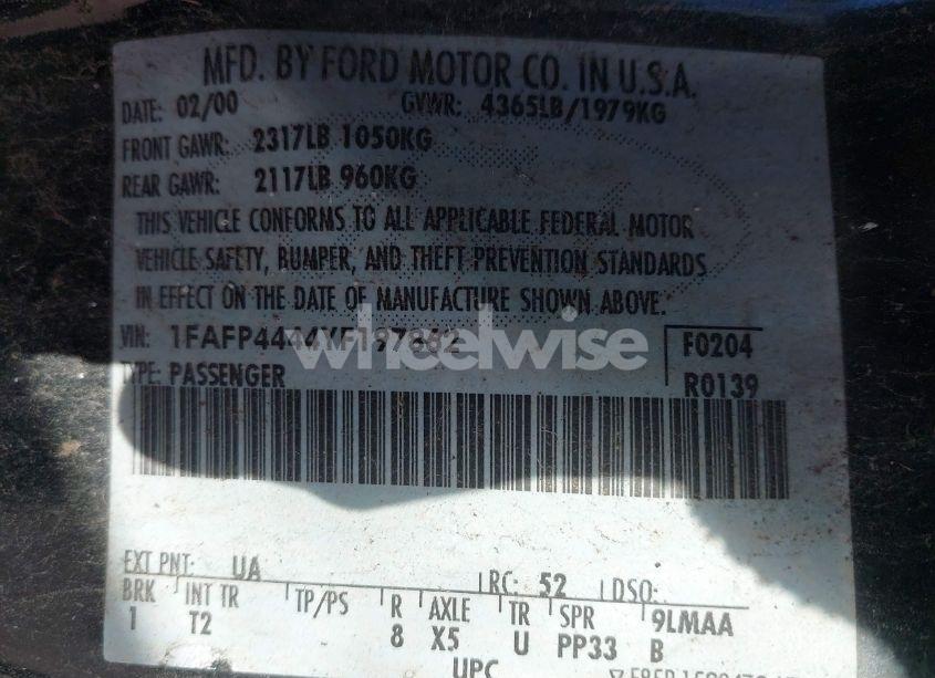 Photo 9 of 2000 Ford Mustang (VIN 1FAFP4444YF197862)