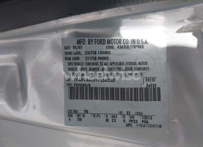 Photo 9 of 2001 Ford Mustang (VIN 1FAFP44451F208230)