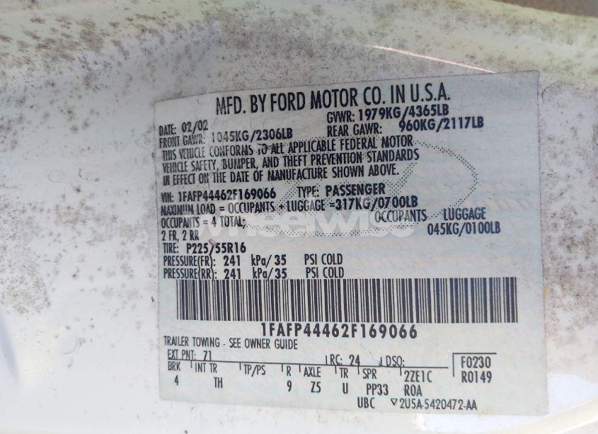 Photo 9 of 2002 Ford Mustang (VIN 1FAFP44462F169066)