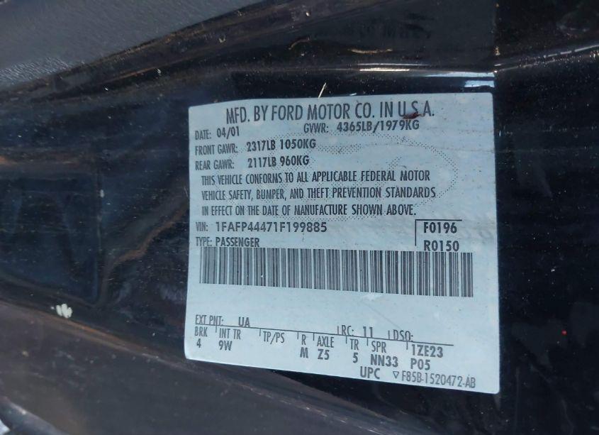 Photo 9 of 2001 Ford Mustang N/A (VIN 1FAFP44471F199885)