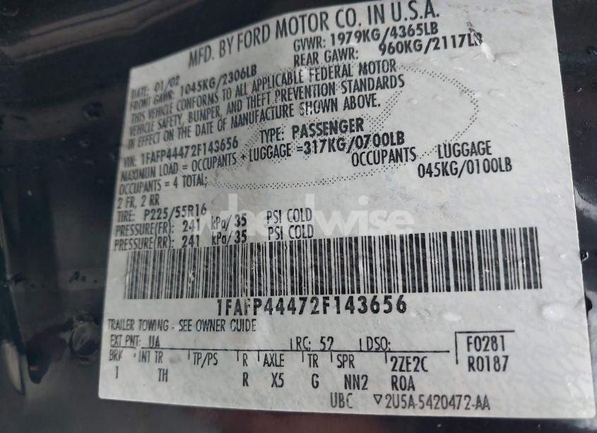 Photo 9 of 2002 Ford Mustang (VIN 1FAFP44472F143656)