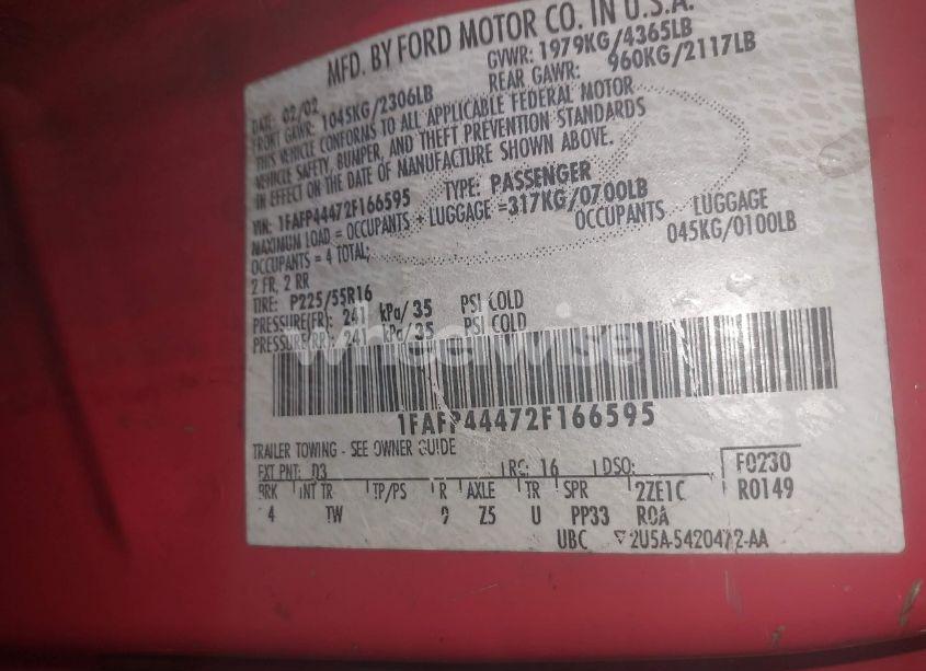 Photo 9 of 2002 Ford Mustang (VIN 1FAFP44472F166595)