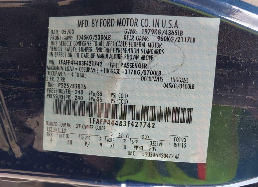 Photo 9 of 2003 Ford Mustang (VIN 1FAFP44483F421742)