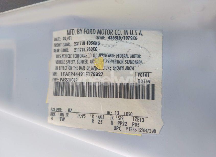 Photo 9 of 2001 Ford Mustang (VIN 1FAFP44491F178827)