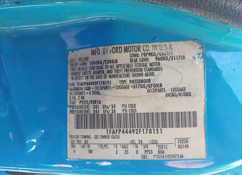 Photo 9 of 2002 Ford Mustang (VIN 1FAFP44492F178151)