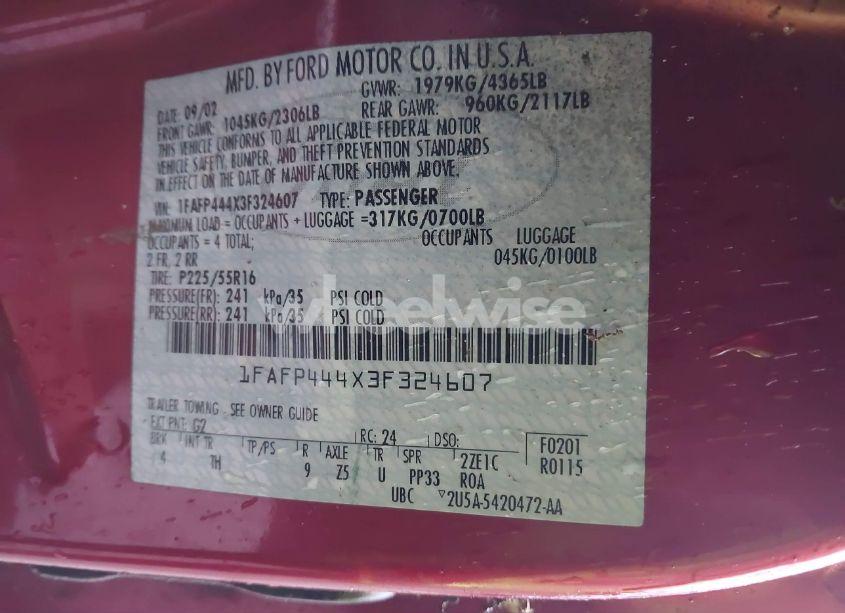 Photo 9 of 2003 Ford Mustang (VIN 1FAFP444X3F324607)