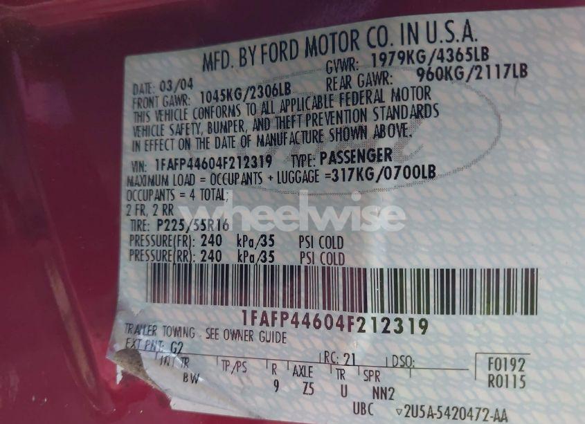 Photo 8 of 2004 Ford Mustang (VIN 1FAFP44604F212319)