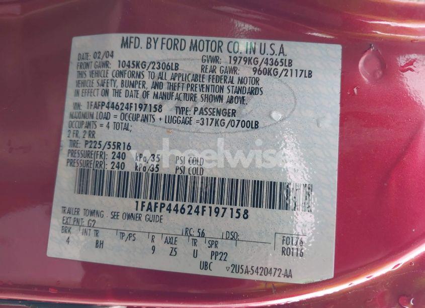 Photo 9 of 2004 Ford Mustang (VIN 1FAFP44624F197158)