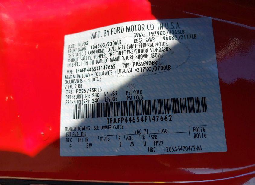 Photo 9 of 2004 Ford Mustang (VIN 1FAFP44654F147662)