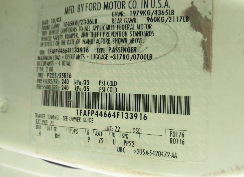 Photo 9 of 2004 Ford Mustang (VIN 1FAFP44664F133916)