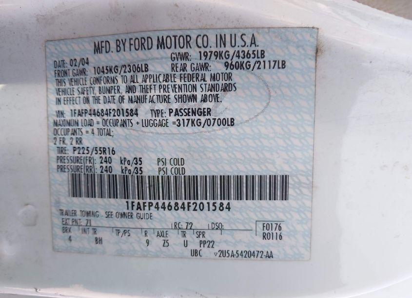 Photo 9 of 2004 Ford Mustang (VIN 1FAFP44684F201584)