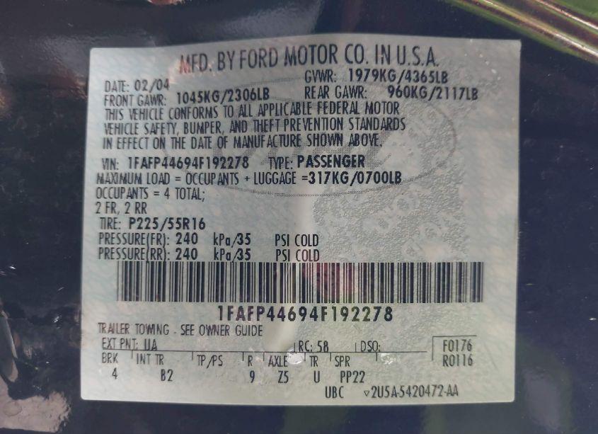 Photo 9 of 2004 Ford Mustang (VIN 1FAFP44694F192278)