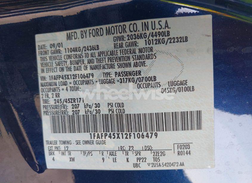 Photo 9 of 2002 Ford Mustang GT (VIN 1FAFP45X12F106479)