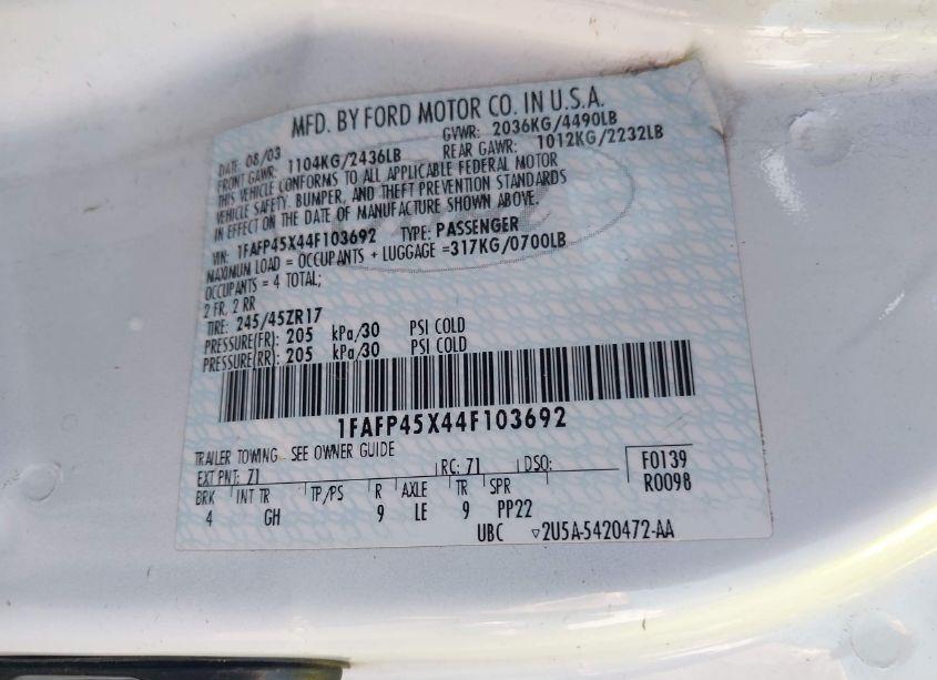 Photo 9 of 2004 Ford Mustang GT (VIN 1FAFP45X44F103692)