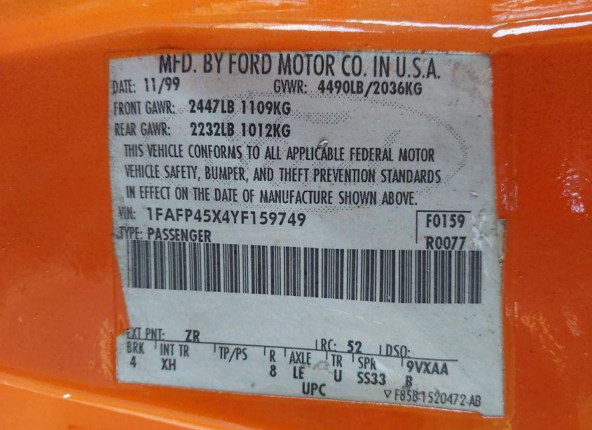 Photo 9 of 2000 Ford Mustang GT (VIN 1FAFP45X4YF159749)