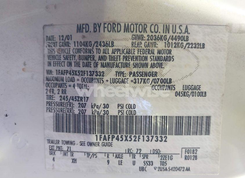 Photo 9 of 2002 Ford Mustang GT (VIN 1FAFP45X52F137332)