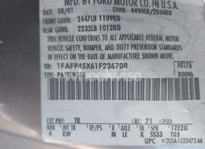 Photo 9 of 2001 Ford Mustang GT (VIN 1FAFP45X61F236708)