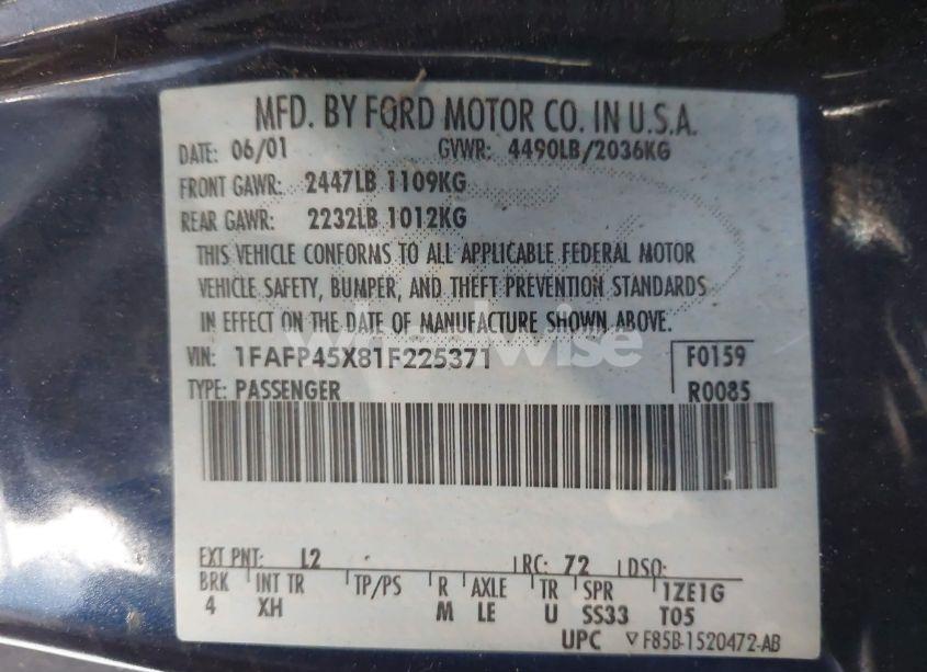 Photo 9 of 2001 Ford Mustang GT (VIN 1FAFP45X81F225371)