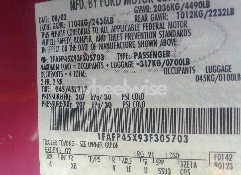 Photo 9 of 2003 Ford Mustang GT (VIN 1FAFP45X93F305703)