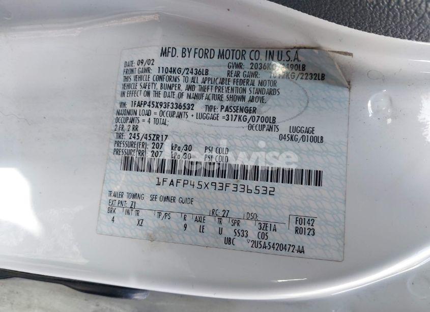 Photo 9 of 2003 Ford Mustang GT (VIN 1FAFP45X93F336532)