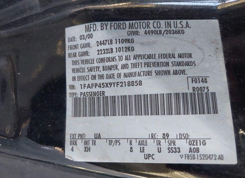 Photo 9 of 2000 Ford Mustang GT (VIN 1FAFP45X9YF218858)