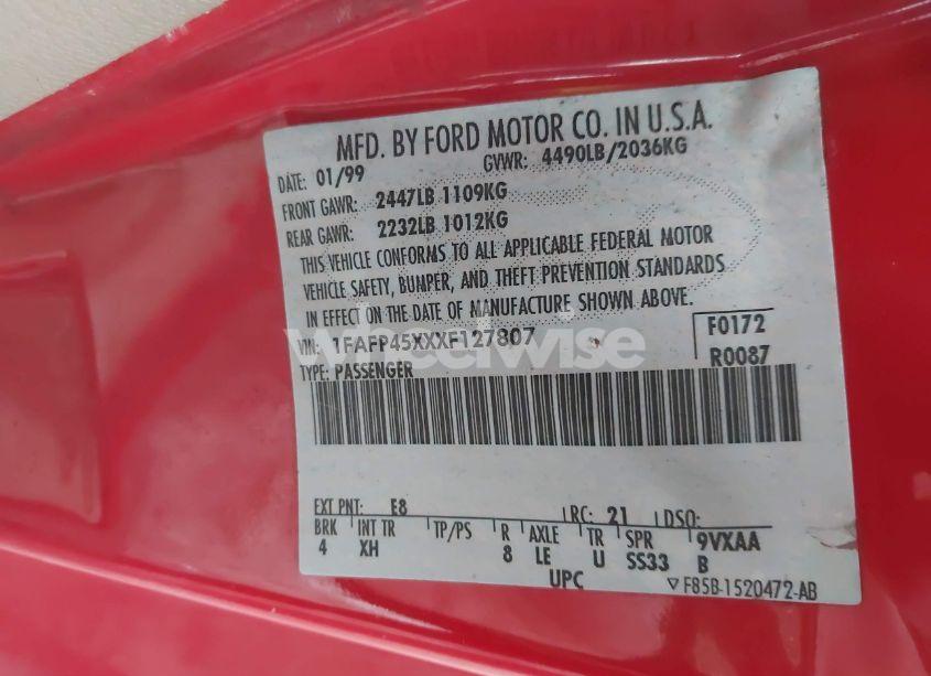 Photo 9 of 1999 Ford Mustang GT (VIN 1FAFP45XXXF127807)