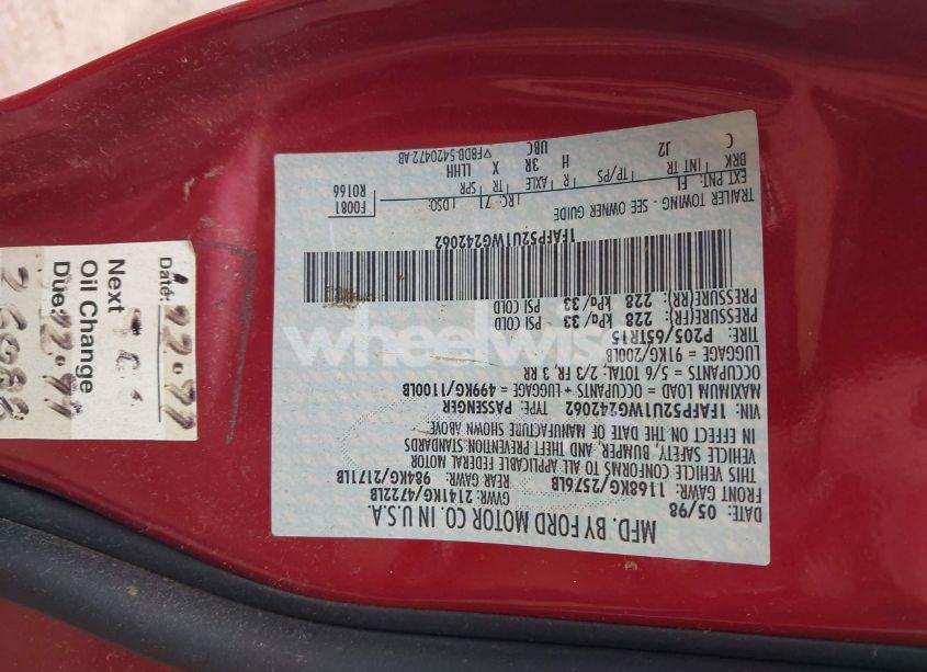 Photo 9 of 1998 Ford Taurus LX/SE (VIN 1FAFP52U1WG242062)