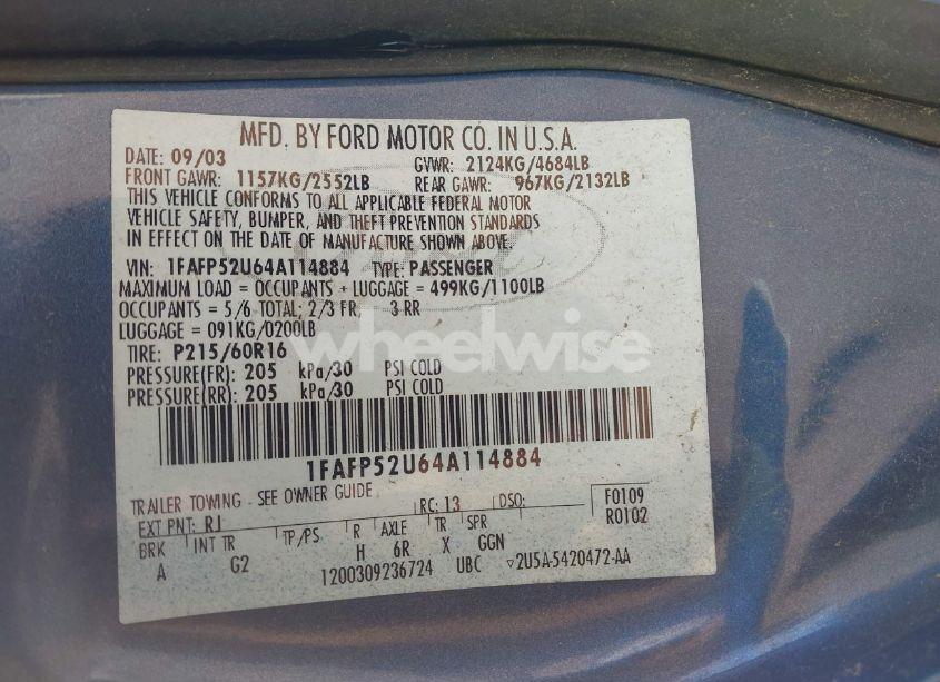 Photo 9 of 2004 Ford Taurus LX (VIN 1FAFP52U64A114884)