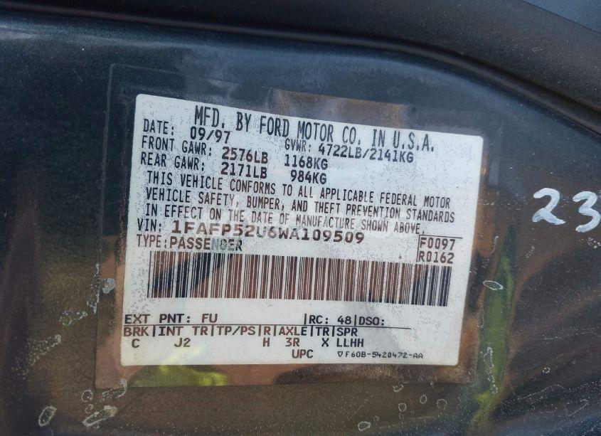 Photo 9 of 1998 Ford Taurus LX/SE (VIN 1FAFP52U6WA109509)