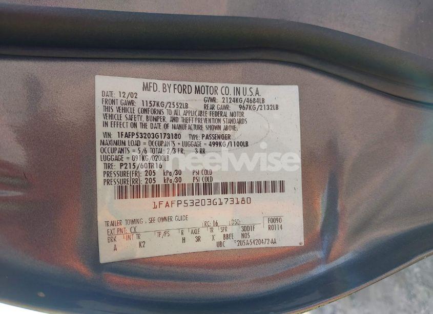 Photo 9 of 2003 Ford Taurus SE (VIN 1FAFP53203G173180)