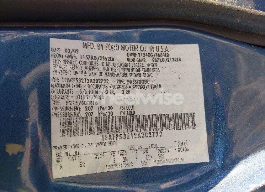 Photo 9 of 2002 Ford Taurus SE (VIN 1FAFP53212A202722)