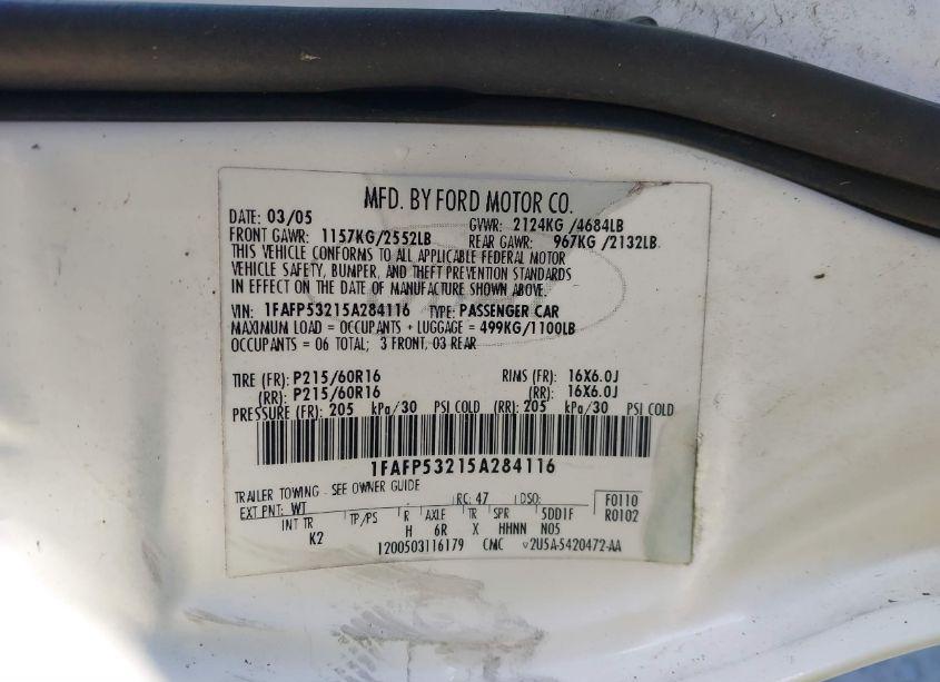 Photo 9 of 2005 Ford Taurus SE (VIN 1FAFP53215A284116)