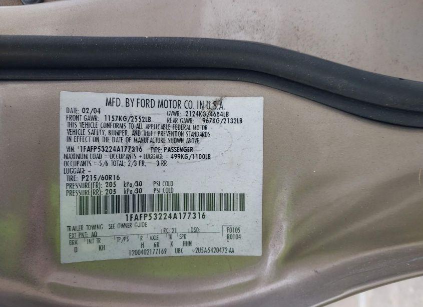 Photo 9 of 2004 Ford Taurus SE (VIN 1FAFP53224A177316)