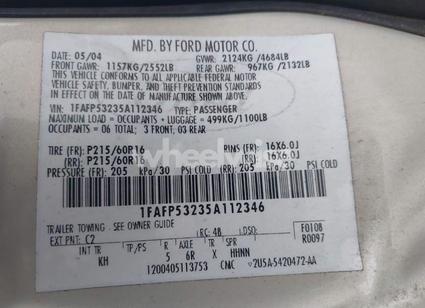 Photo 9 of 2005 Ford Taurus SE (VIN 1FAFP53235A112346)