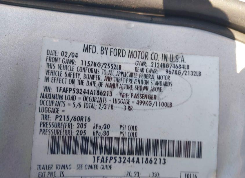 Photo 9 of 2004 Ford Taurus SE (VIN 1FAFP53244A186213)