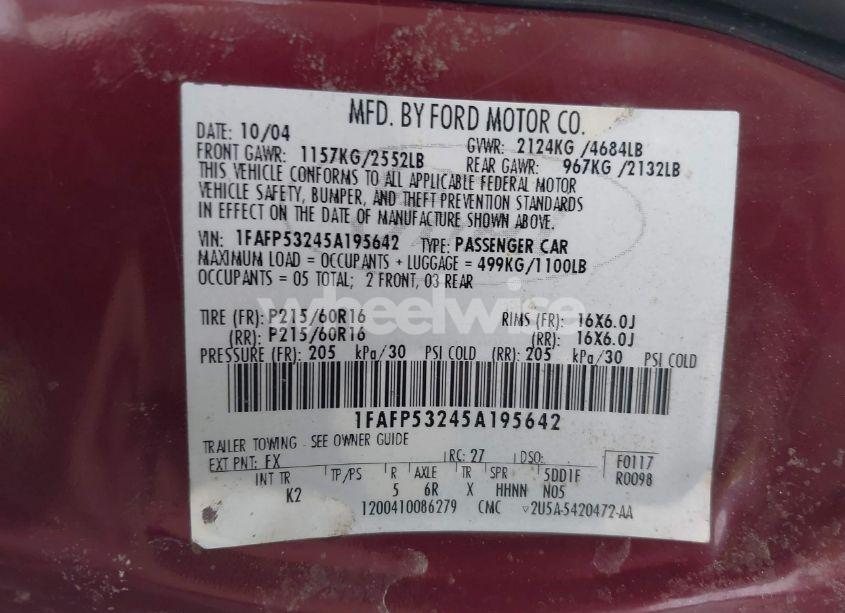 Photo 9 of 2005 Ford Taurus SE (VIN 1FAFP53245A195642)